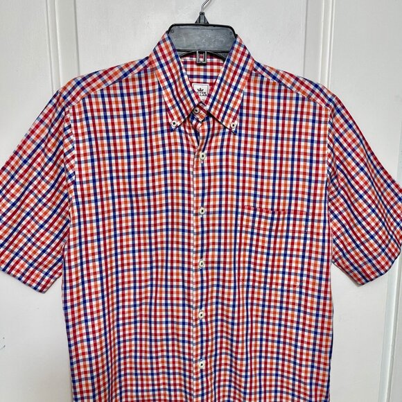 Peter Millar Red Blue & White Plaid Short Sleeve Button-Down Shirt Small Cotton - Picture 11 of 11